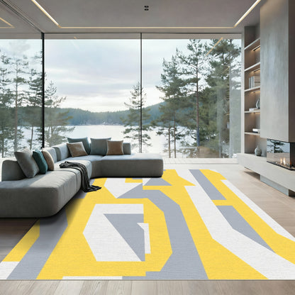 Abstract Yellow Gray Geometric Layers Rug