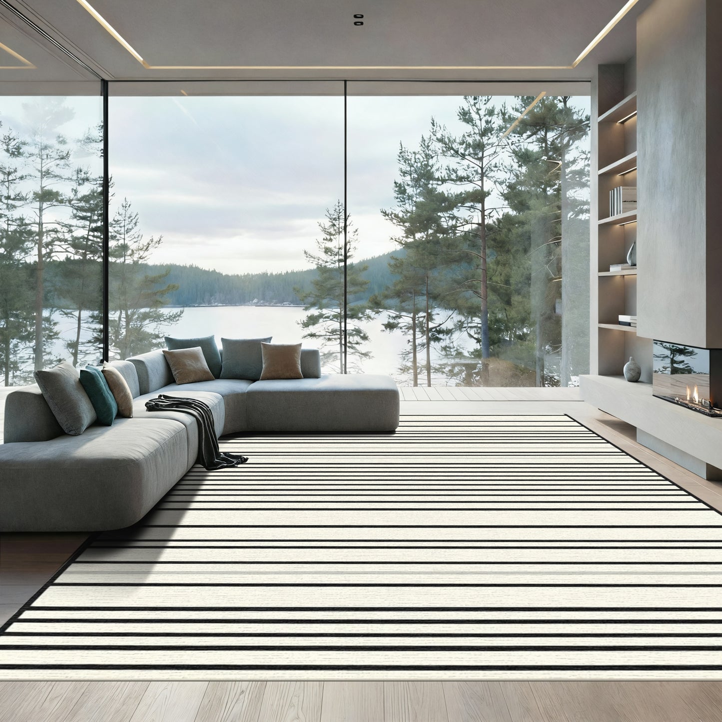 Black Cream Horizontal Stripe Rug