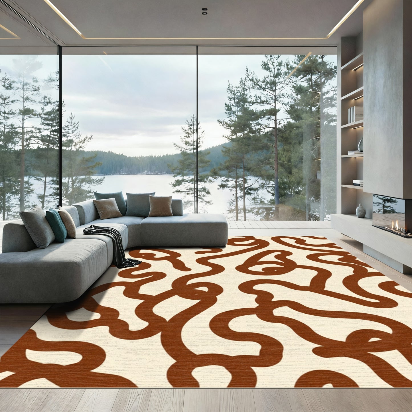 Brown Organic Swirl Cream Rug