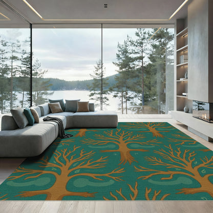 Autumn Tree Swirl Teal Rug