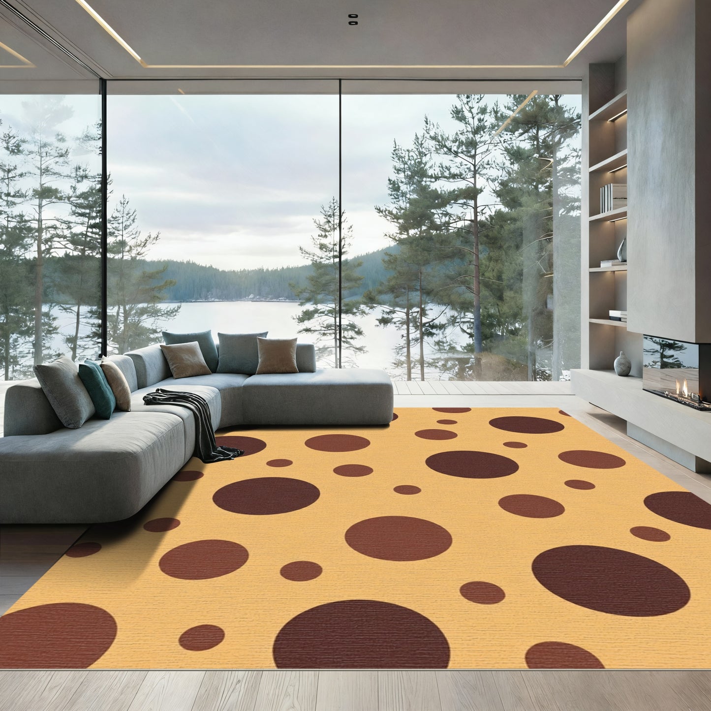 Warm Tan Brown Polka Dot Circles Rug