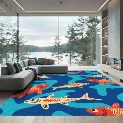 Orange Fish Blue Water Swirl Rug