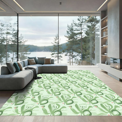Soft Green Abstract Botanical Composition Rug