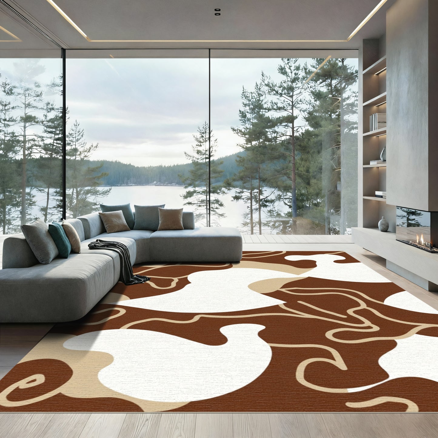 Brown Beige White Organic Flow Rug