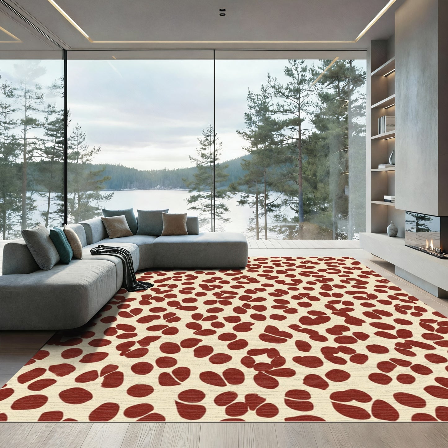Crimson Spotted Abstract Forms Rug