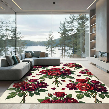 Crimson Heart Roses Bouquet Arrangement Rug