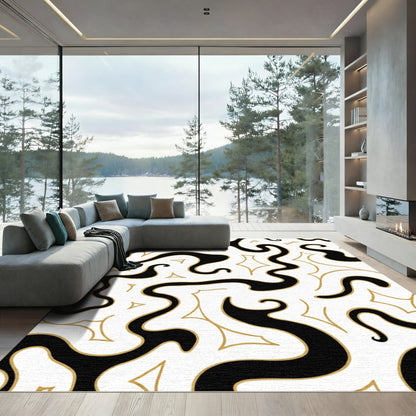 Black Gold Abstract Swirls Rug