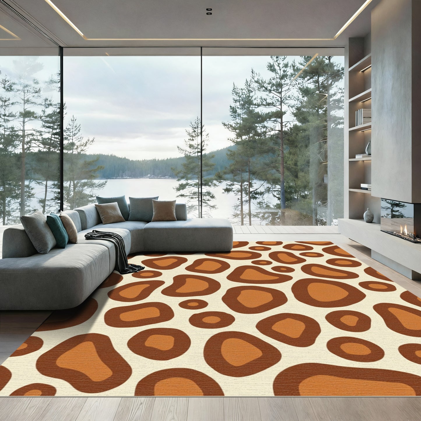 Brown Cream Abstract Animal Spots Rug