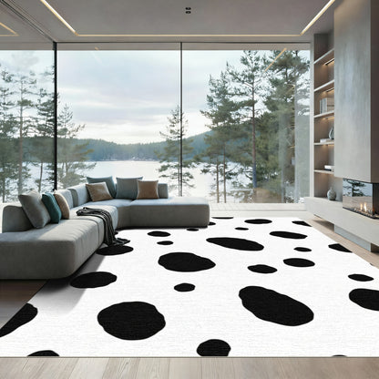 Black White Spotted Irregular Shapes Rug