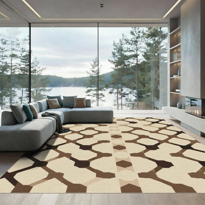 Geometric Lattice Beige Brown Rug