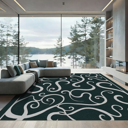 Dark Navy Light Swirl Vine Rug