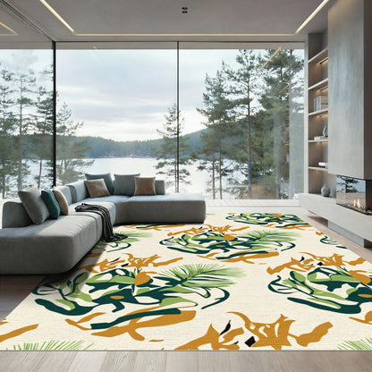 Tropical Abstract Greenery Beige Rug