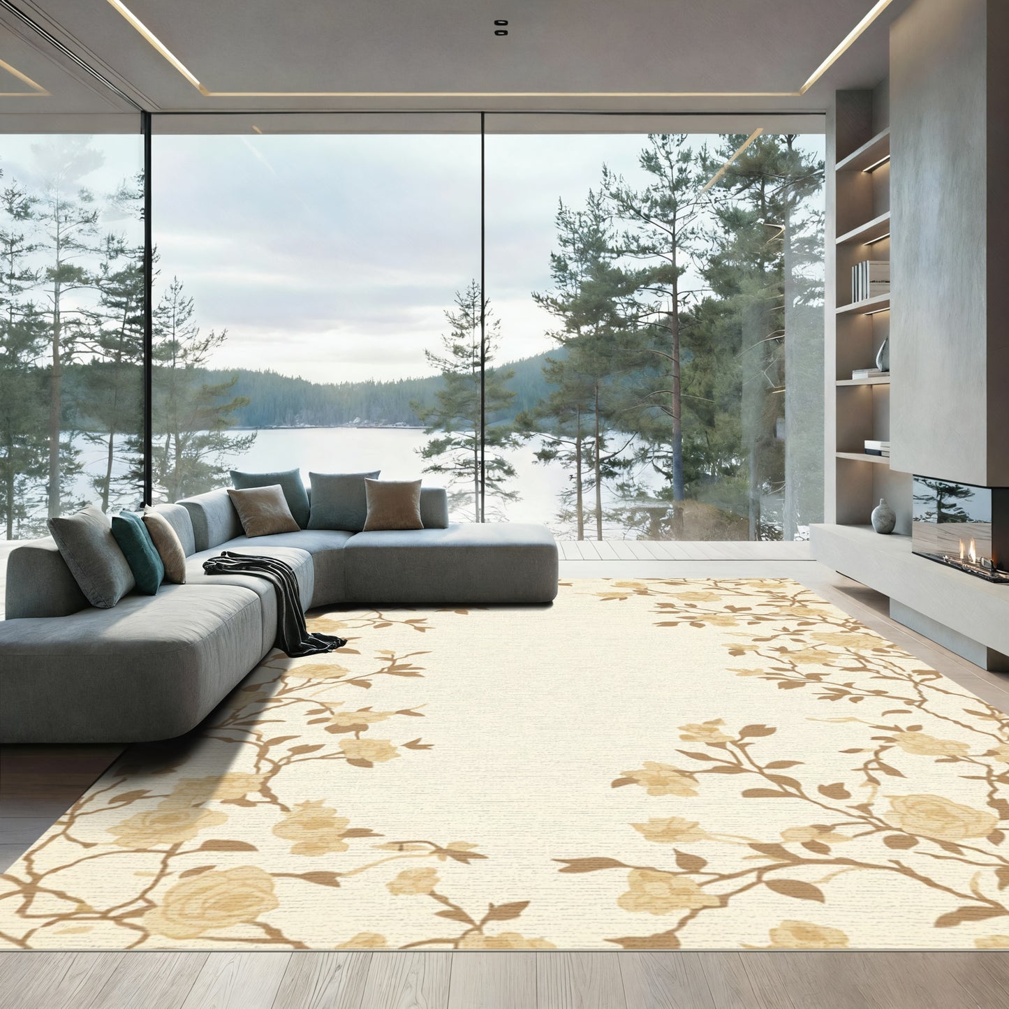 Cream Beige Floral Vines Rug