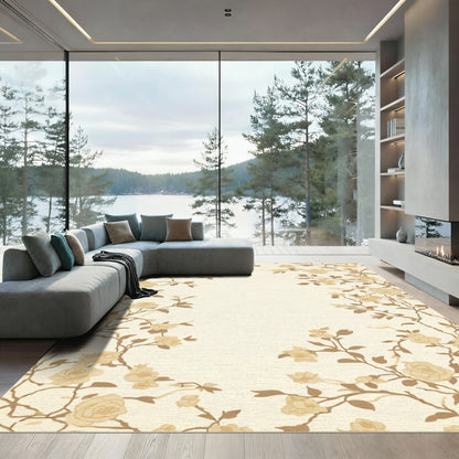 Cream Beige Floral Vines Rug