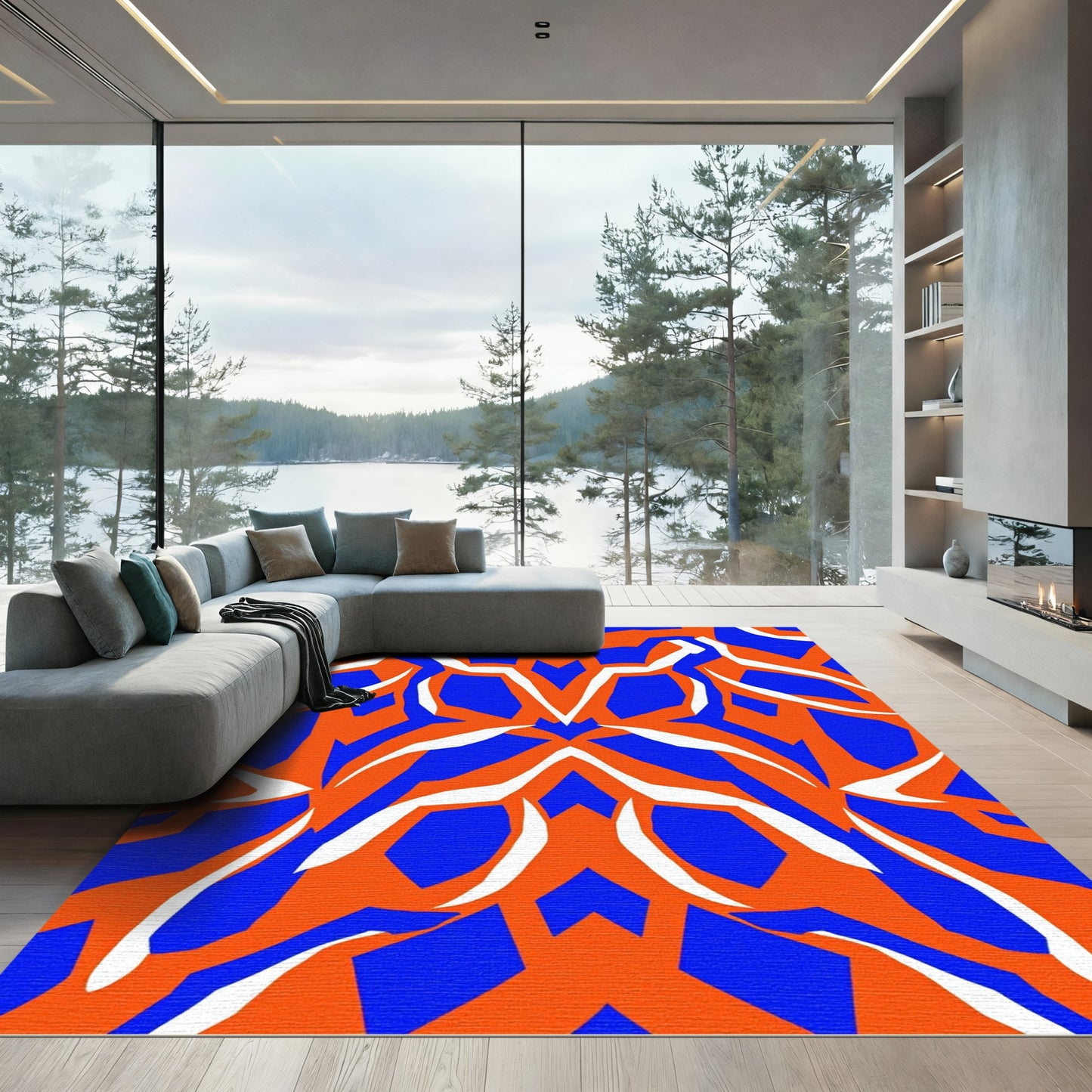 Orange Blue White Geometric Abstraction Rug