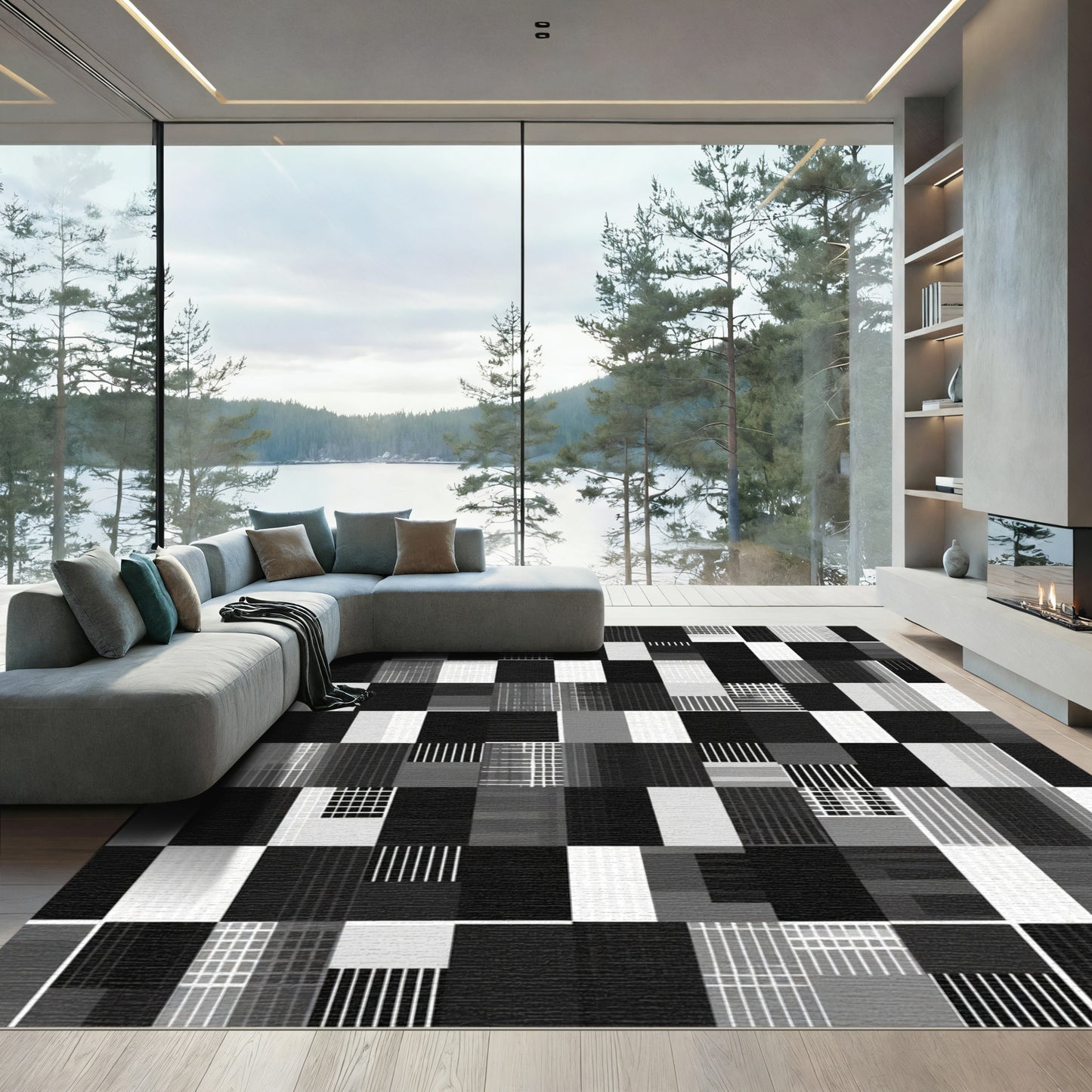 Monochromatic Grid Abstract Blocks Rug