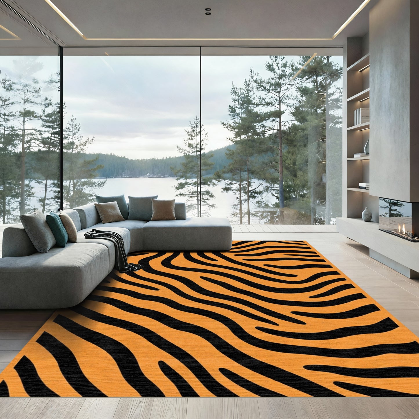 Orange Black Zebra Stripe Texture Rug