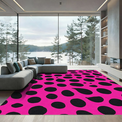 Bright Pink Black Amoeba Dot Rug