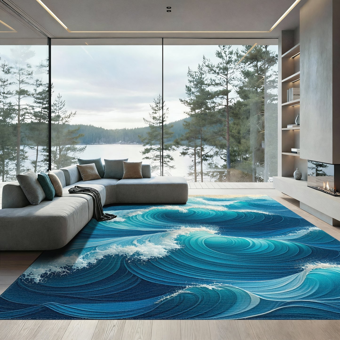 Dynamic Teal Wave Rug
