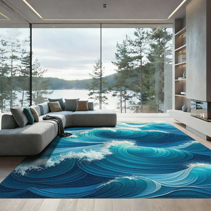Dynamic Teal Wave Rug