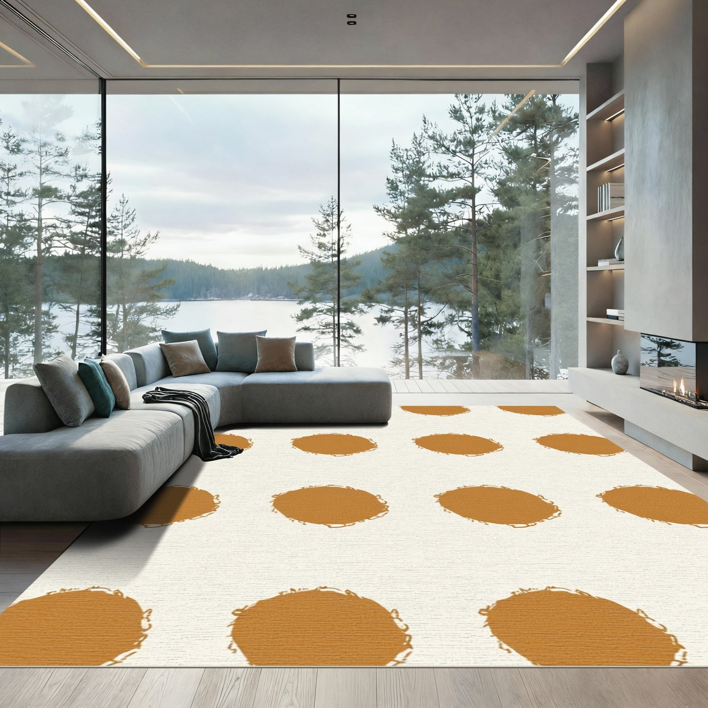 Rust Ochre Circles Grid Rug
