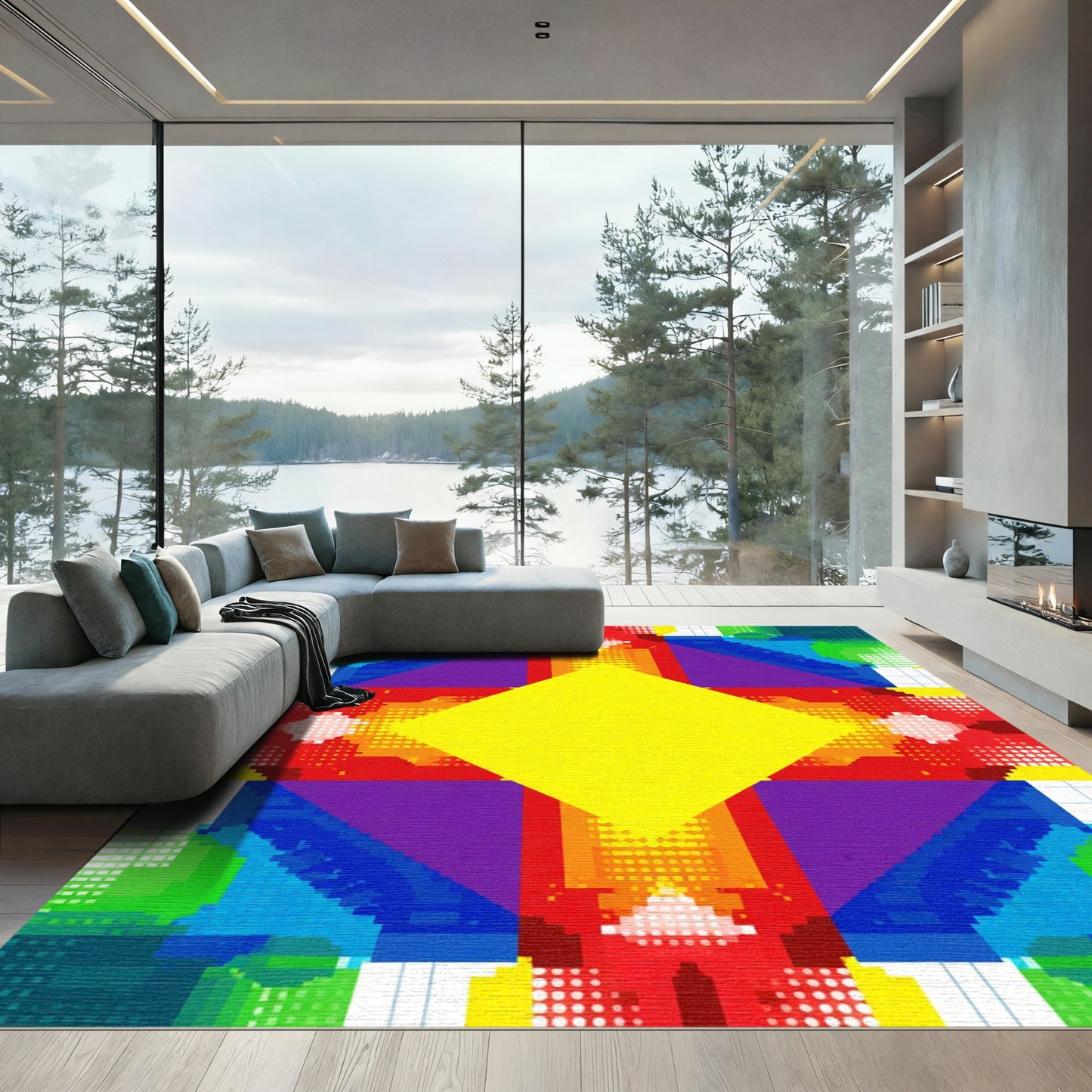Vibrant Geometric Layered Diamond Rug
