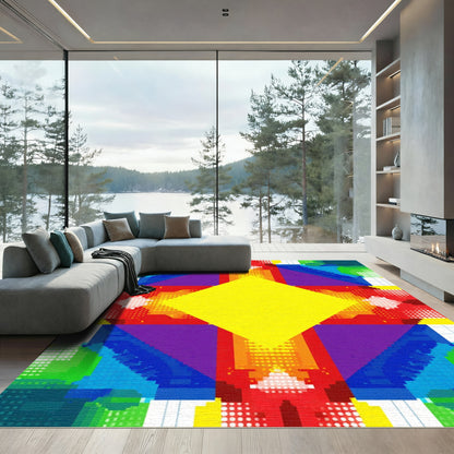 Vibrant Geometric Layered Diamond Rug