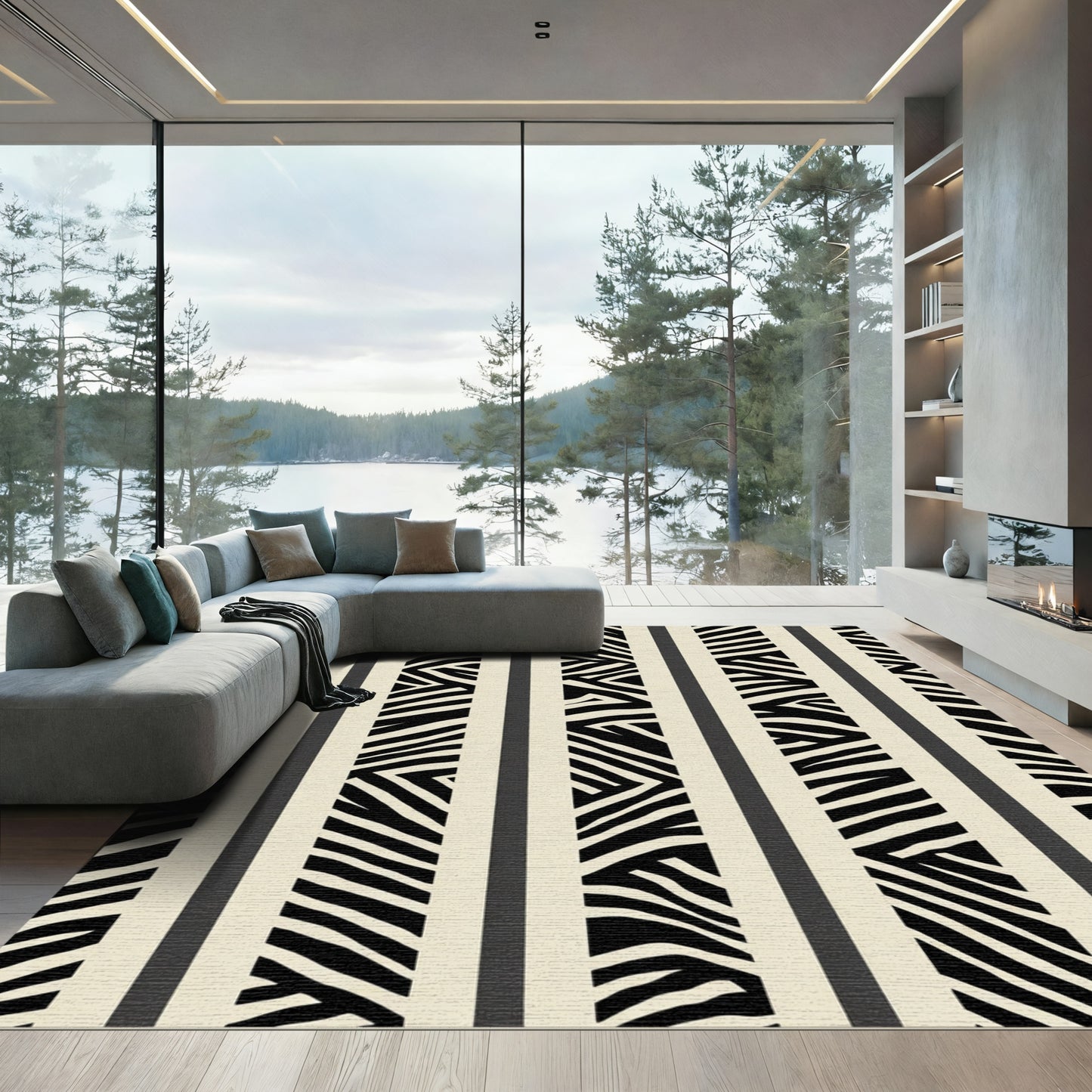 Black Cream Zebra Stripe Vertical Rug
