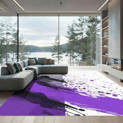 Vibrant Purple Black Splatter Splash Rug