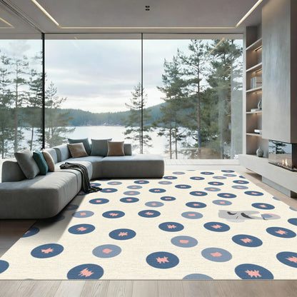 Navy Blue Pink Teal Circles Composition Rug