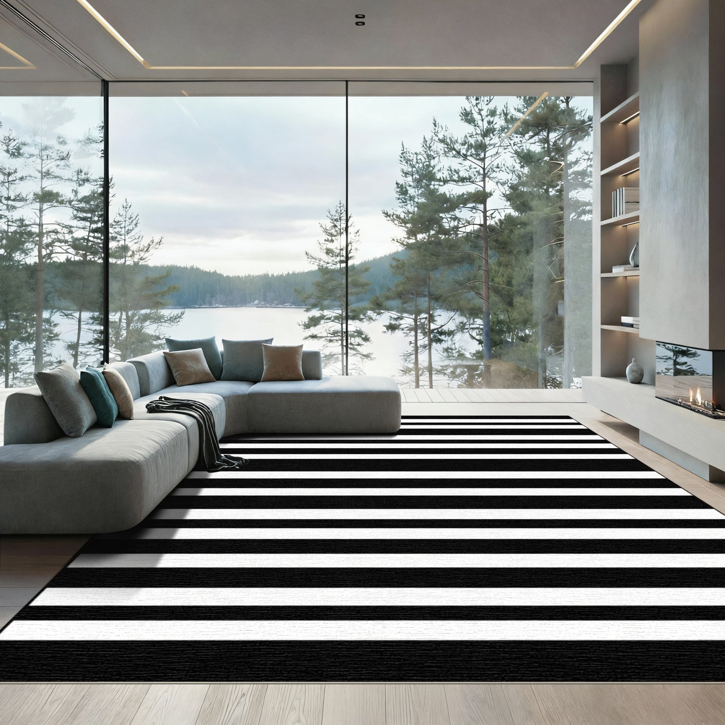 Contrasting Thick Parallel Bands Rug