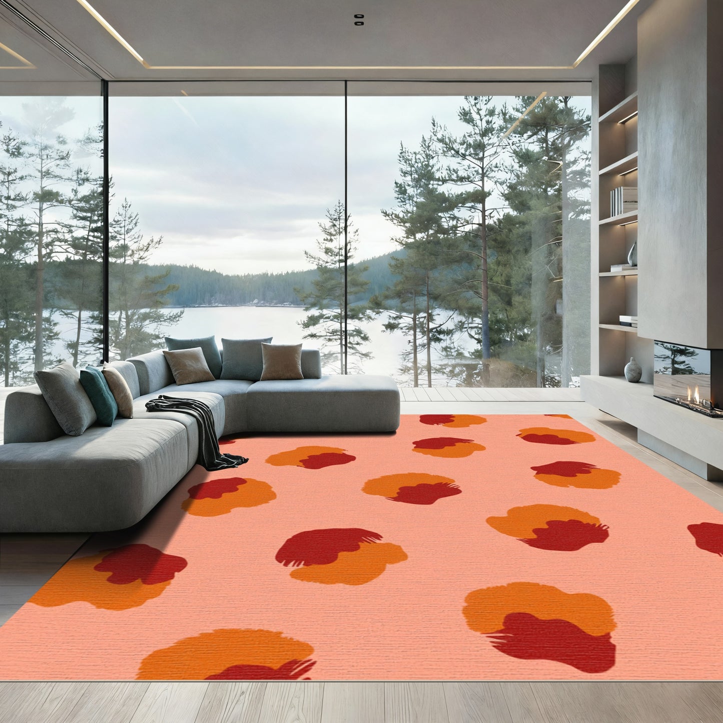 Coral Orange Abstract Spots Rug