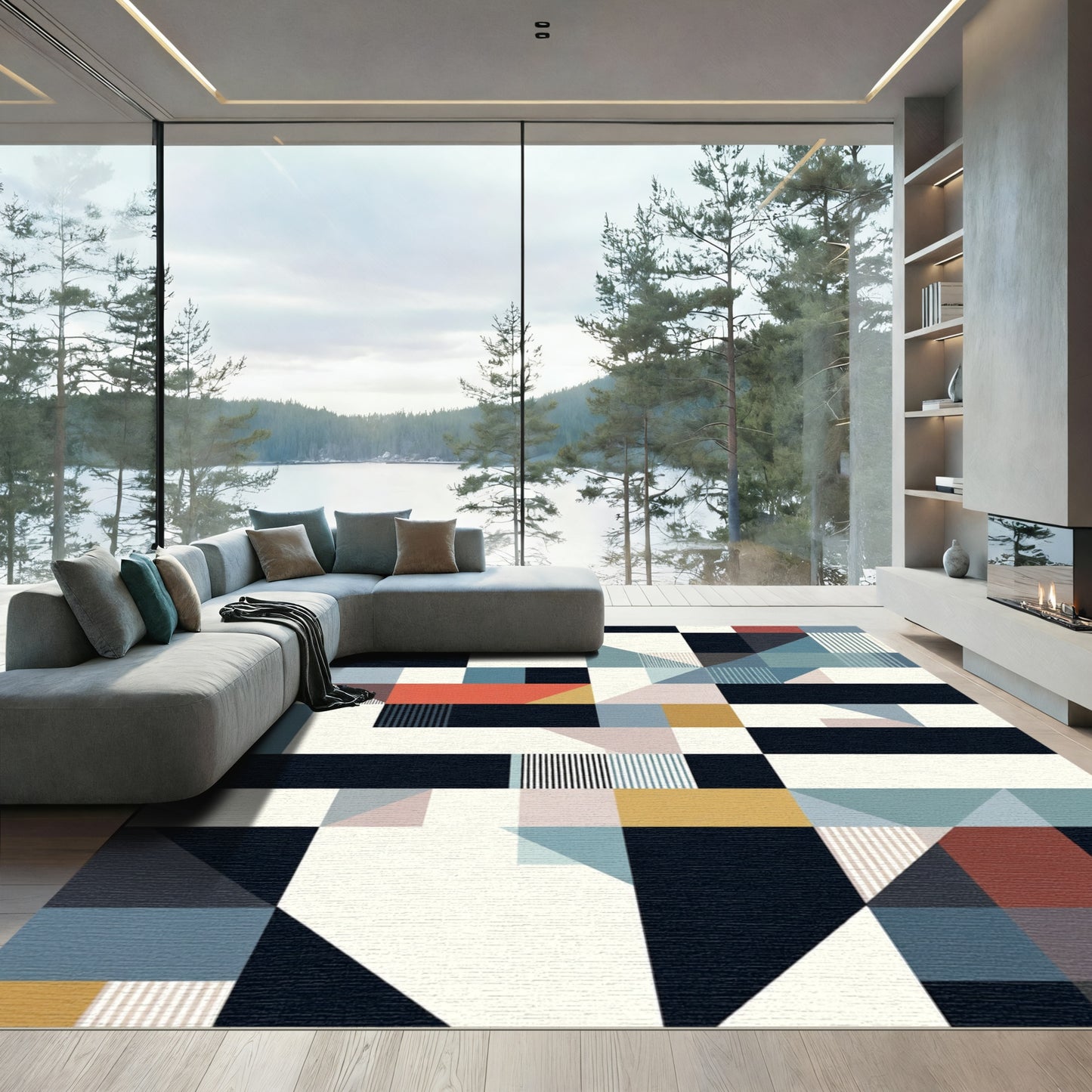 Modern Geometric Abstract Color Block Rug