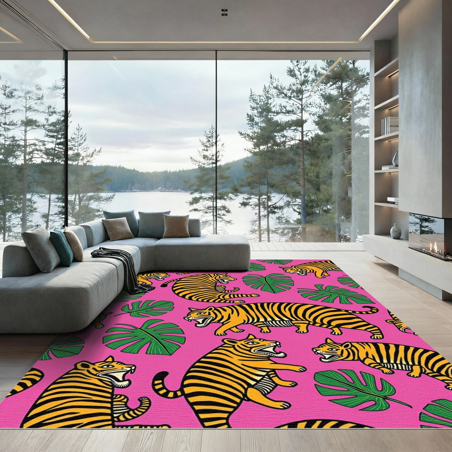 Hot Pink Tiger Leaf Collection Rug