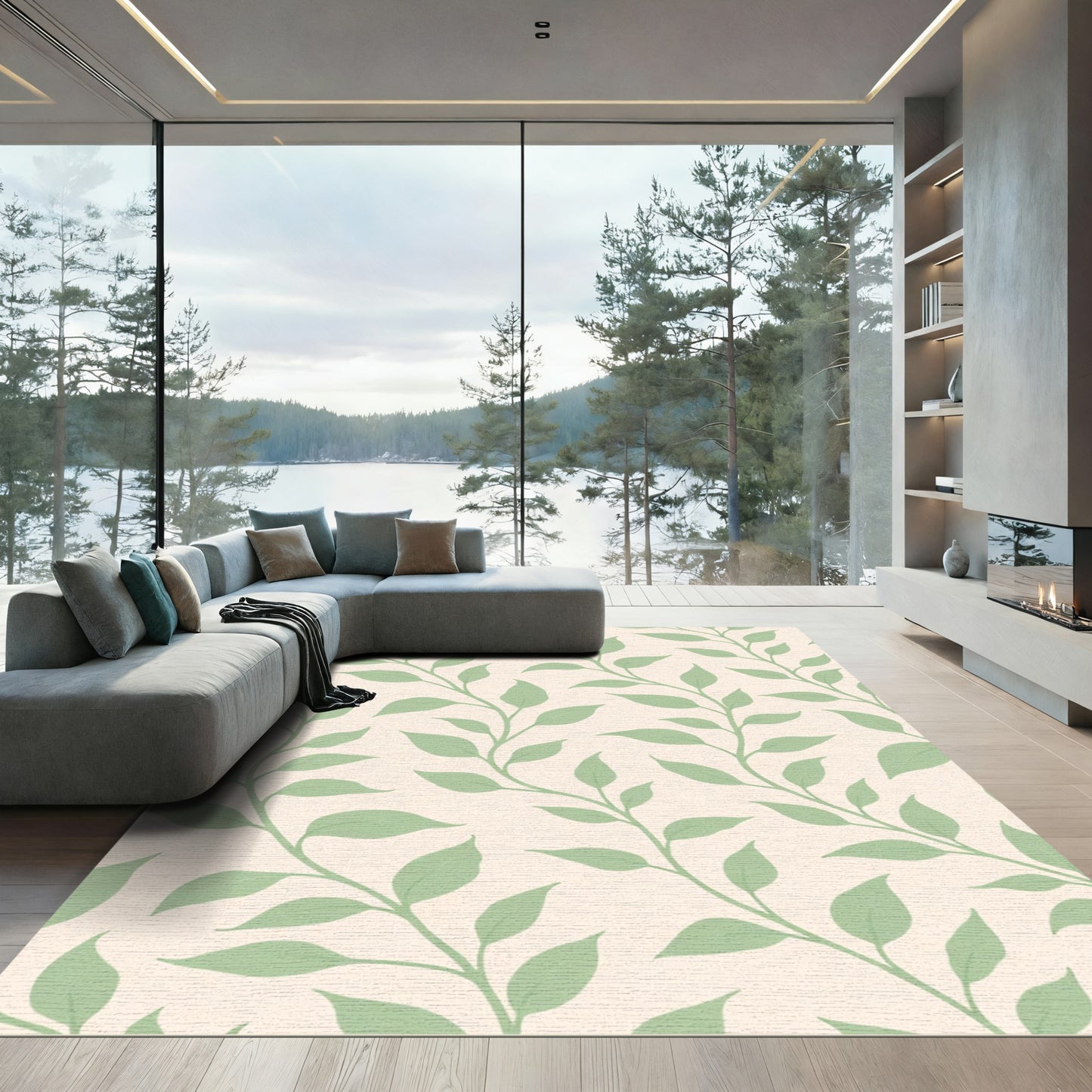 Pale Peach Sage Leaf Vines Rug