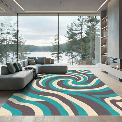 Bold Teal Cream Swirl Rug