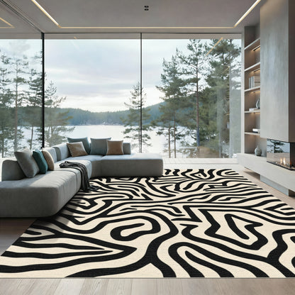 Abstract Black White Organic Flow Rug