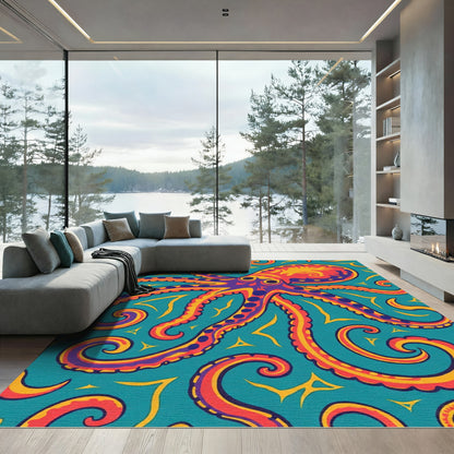 Vibrant Teal Octopus Swirl Rug