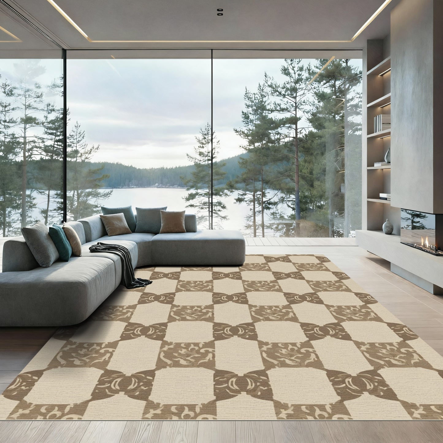 Vintage Beige Laurel Checkerboard Rug