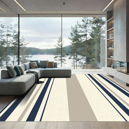 Navy Cream Taupe Vertical Stripes Rug