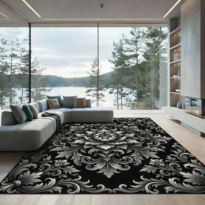 Ornate Silver Floral Acanthus Scroll Rug