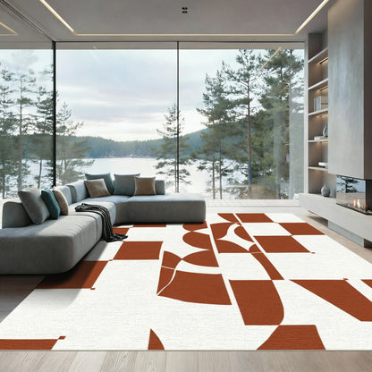 Terra Cotta Abstract Checkerboard Arcs Rug