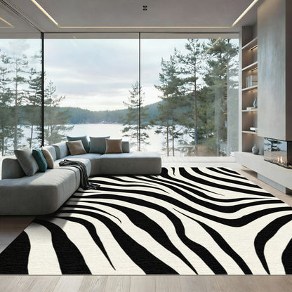 Cream Black Zebra Stripe Rug