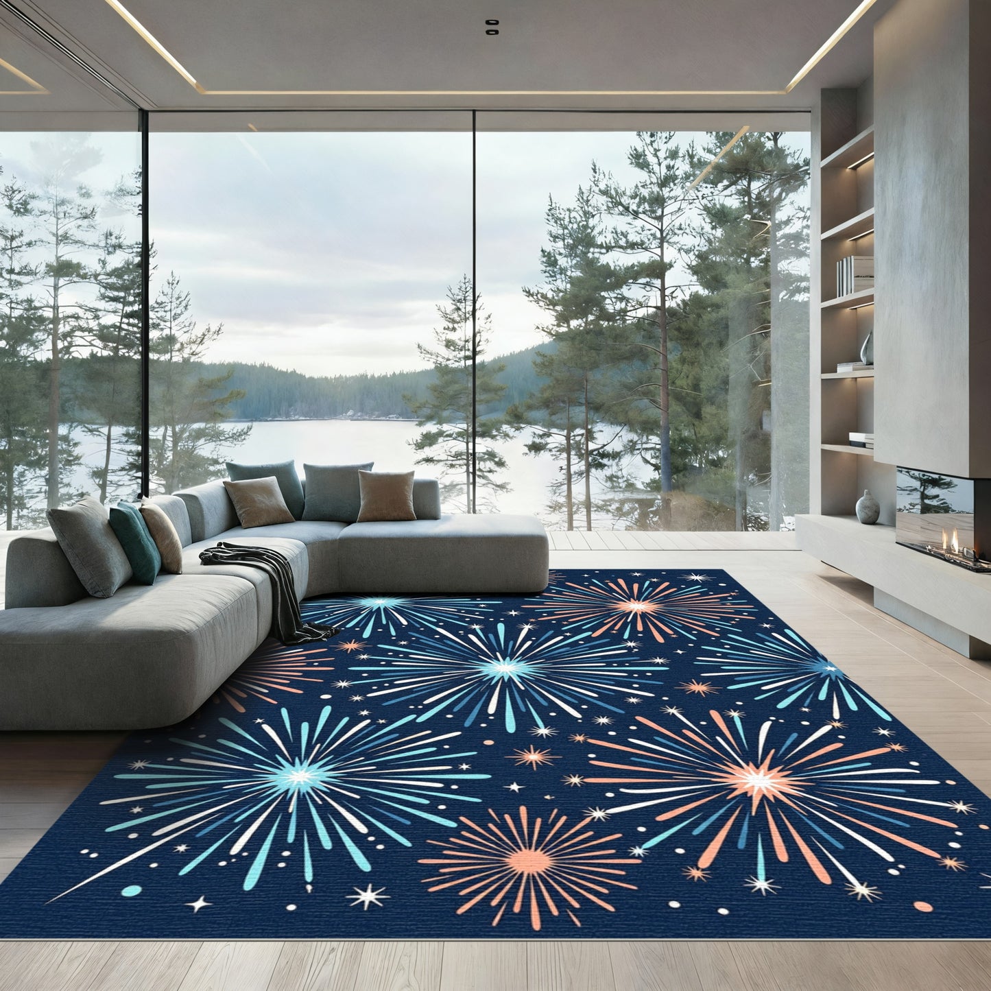 Celestial Burst Navy Starburst Rug