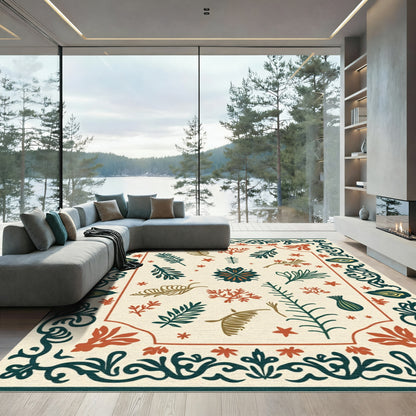 Earthy Botanical Medallion Folk Art Rug