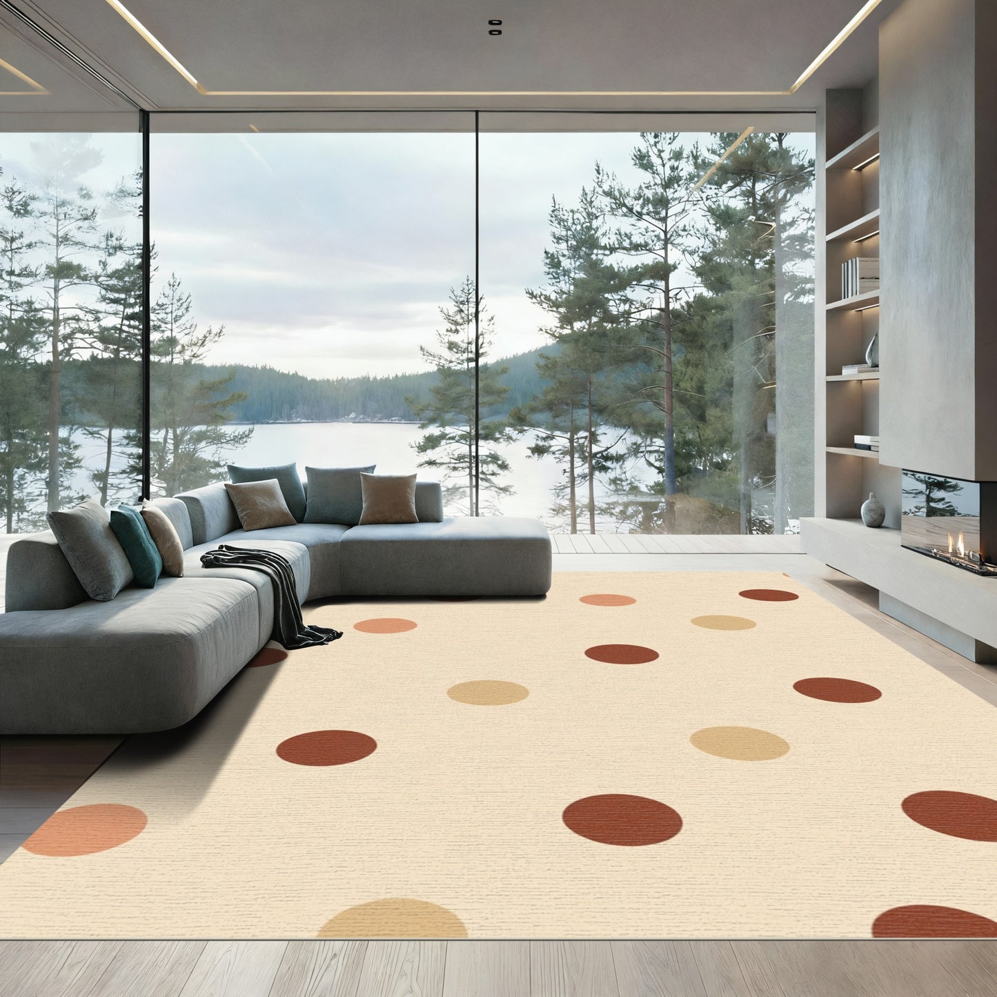 Neutral Earth Tone Polka Dot Spot Rug