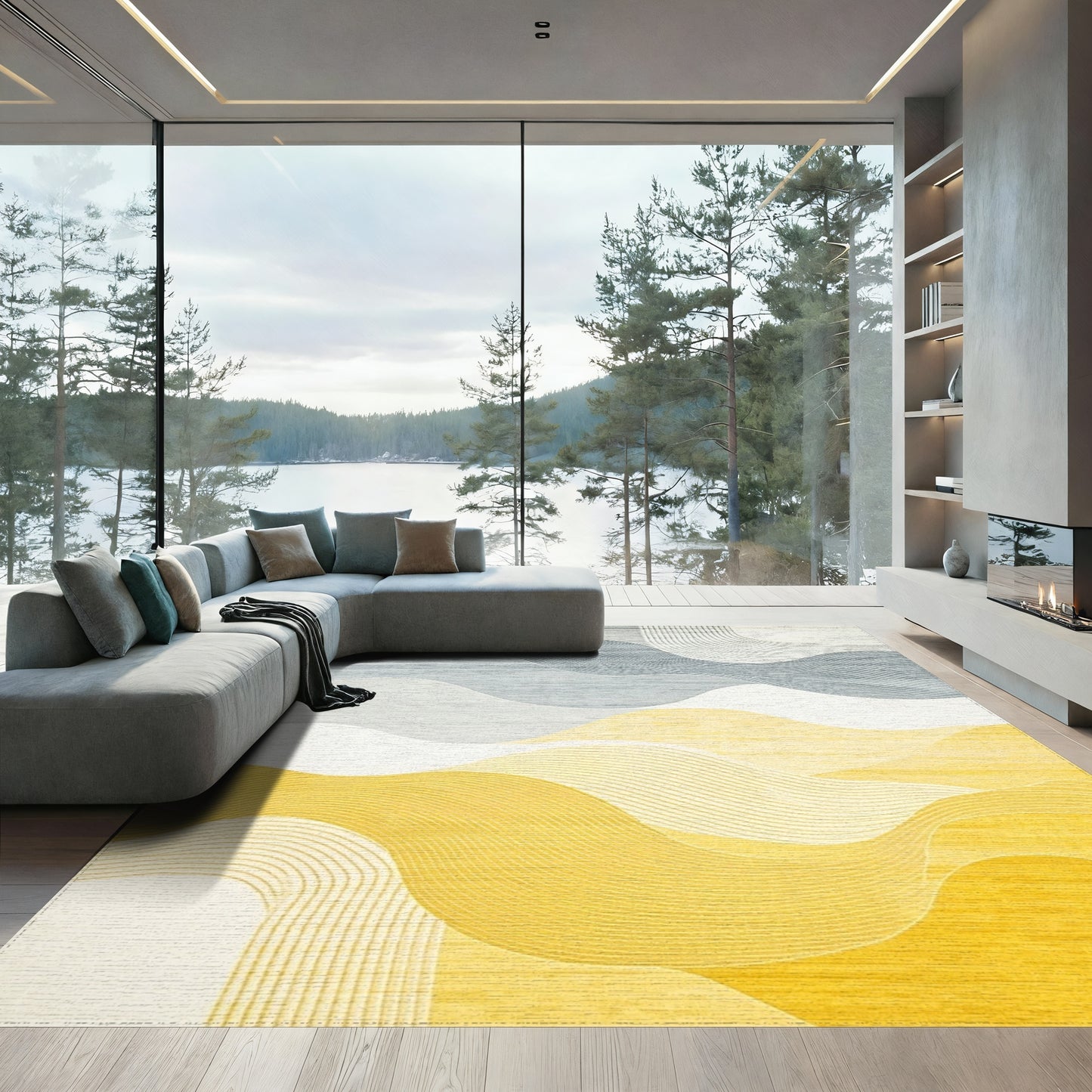 Gradient Navy Yellow Waves Rug