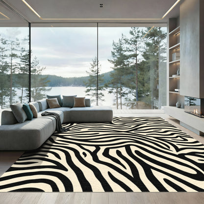 Bold Black Cream Natural Stripe Pattern Rug