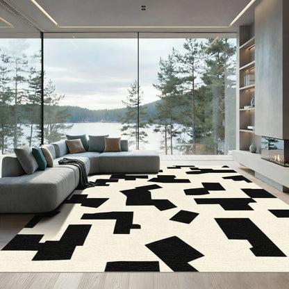 Abstract Black Cream Fragment Composition Rug