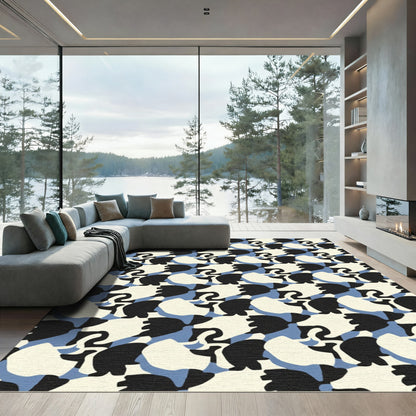 Modern Organic Black White Blue Rug